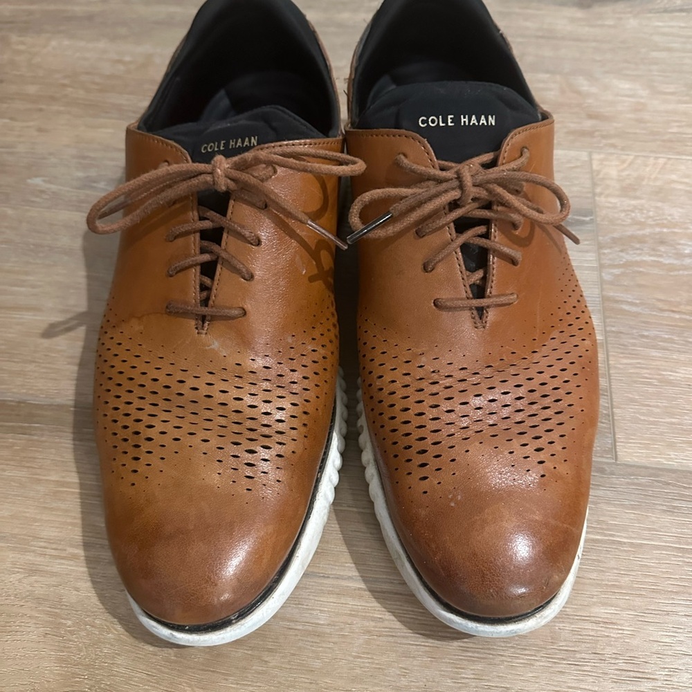 Cole Haan Men's Tan Leather Perforated Oxfords